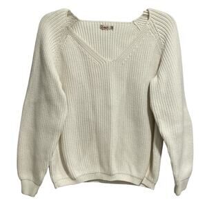 Faherty Women Chunky Knit Sweater White Size Large Organic Cotton Blend Neutral